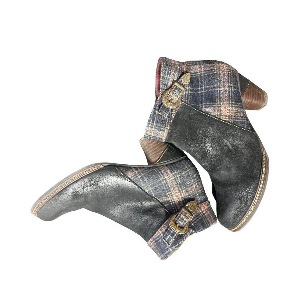Lartiste black blue  & Plaid Scottala Boots Bordeaux Size 9.5 Women's 40